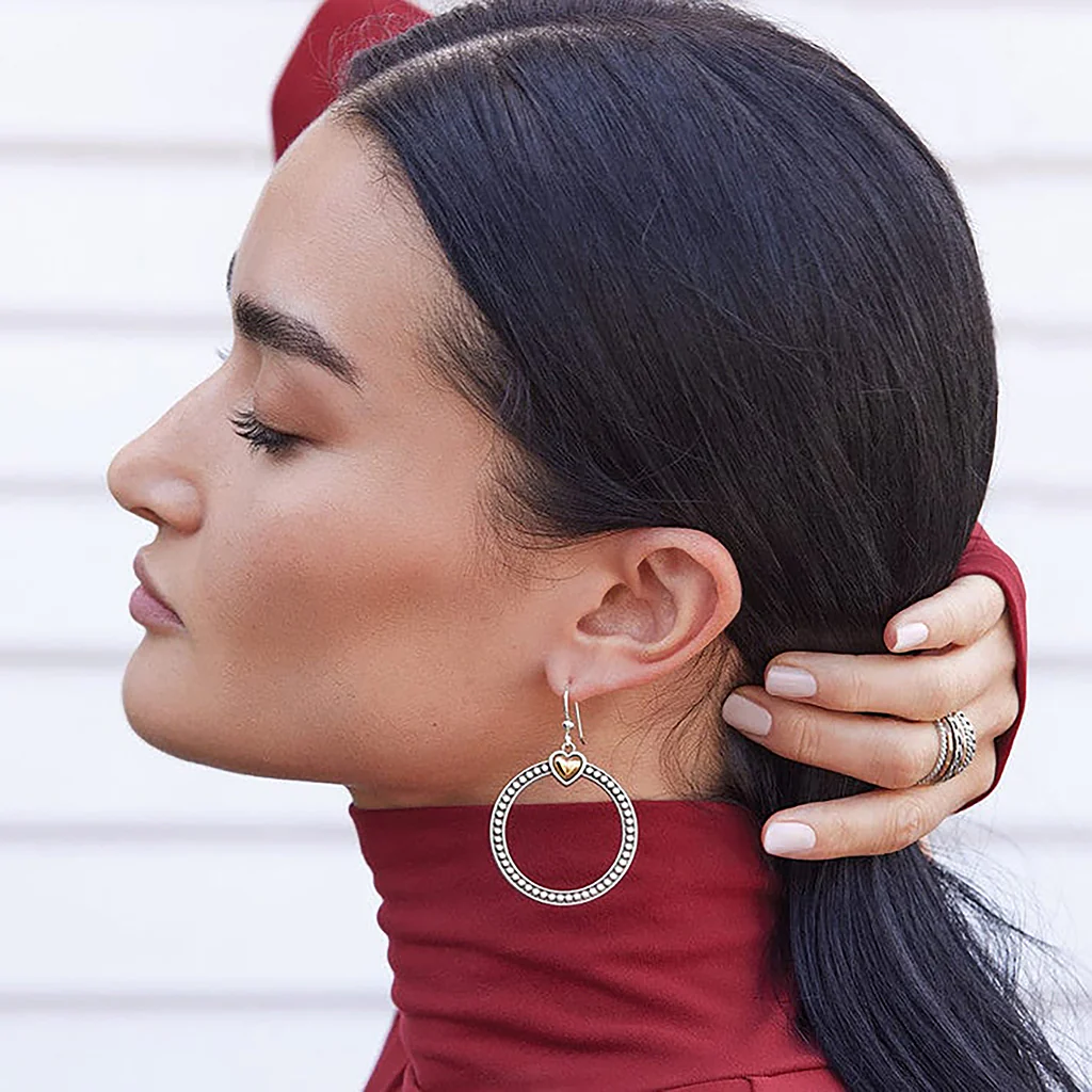 Brighton : Pretty Tough Bold Heart French Wire Earrings - Two Tone - Image 3