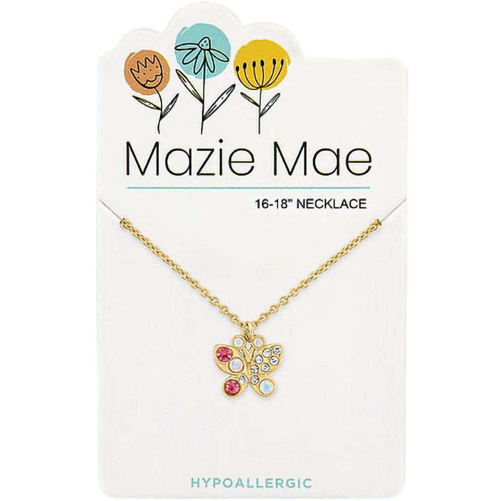 Mazie Mae : Gold Opal & Vintage Rose Butterfly Necklace