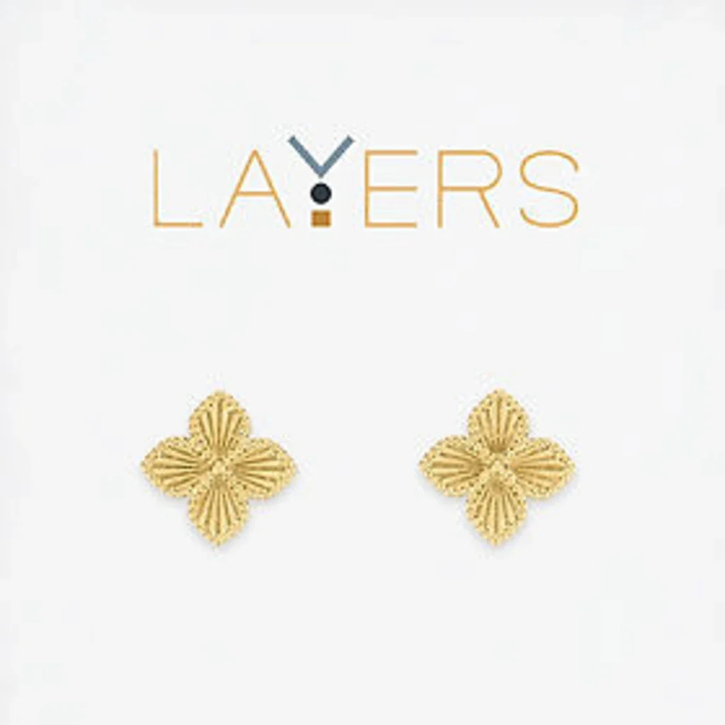 Layers : Gold Quatrefoil Stud Layers Earrings