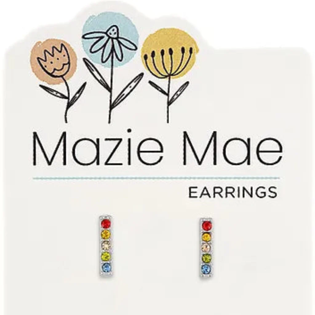 Center Court : Multi-Color CZ Bar Silver Stud Mazie Mae Earrings
