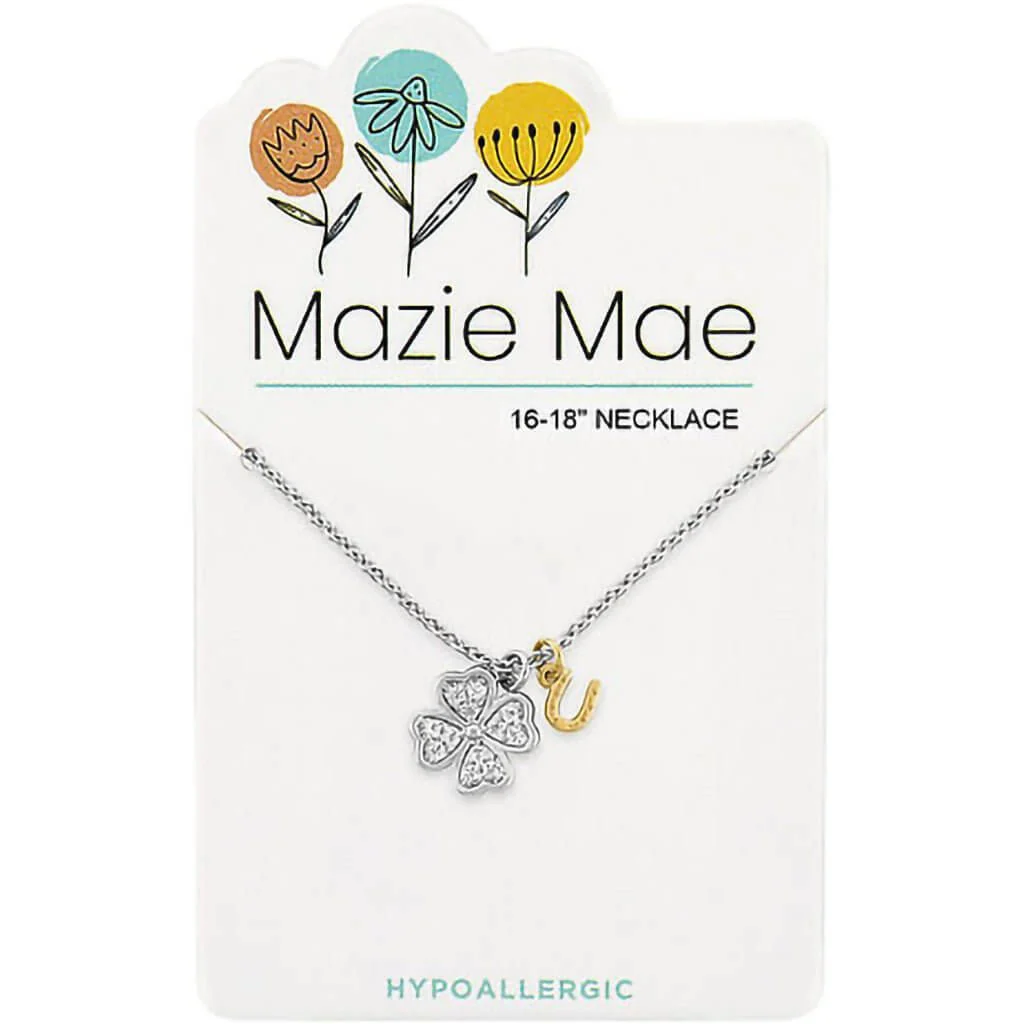 Mazie Mae : Silver CZ Clover & Horseshoe Necklace