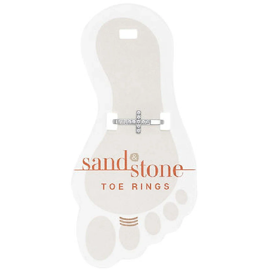 Center Court : Silver CZ Cross Sand & Stone Toe Ring