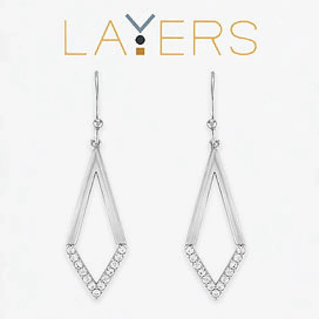 Layers : Silver Geometric Half CZ Dangle Layers Earrings