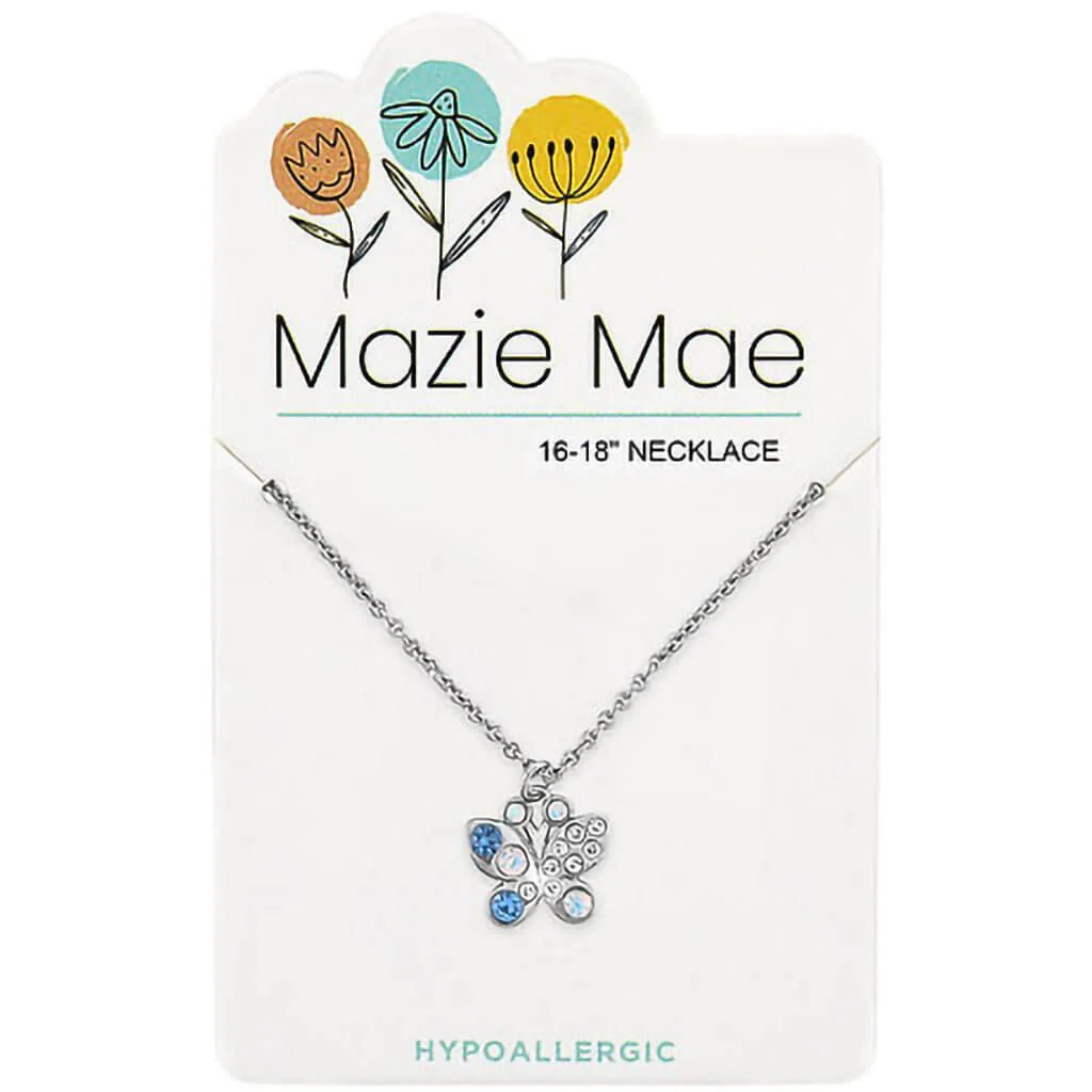 Mazie Mae : Silver Opal & Aquamarine Butterfly Necklace