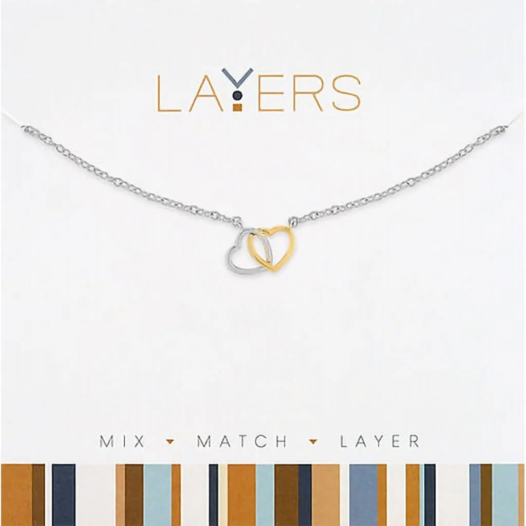 Layers : Silver Two-Tone Double Heart Necklace
