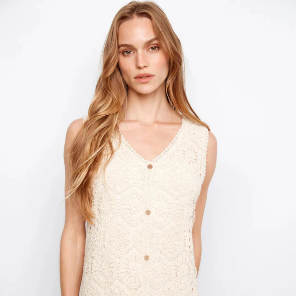 Charlie B : Cotton Crochet Sleeveless Dress Fog - Image 3