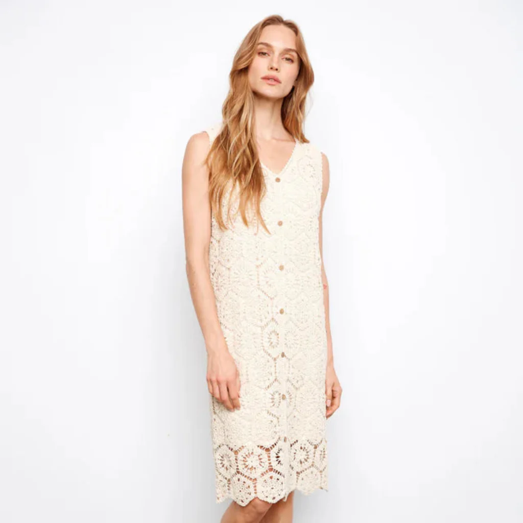 Charlie B : Cotton Crochet Sleeveless Dress Fog - Image 4