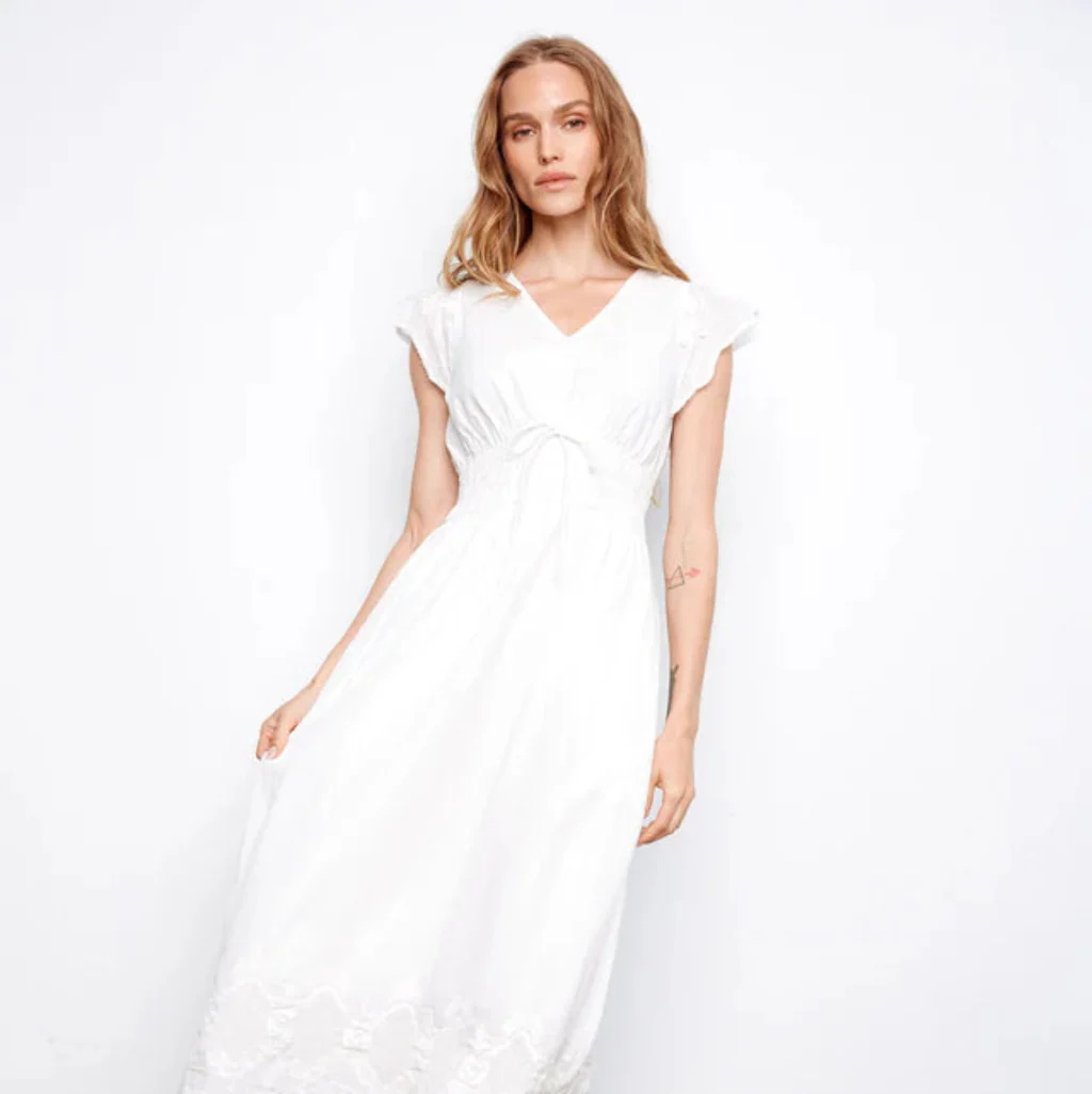 Charlie B : Embroidered V-Neck Midi Dress White - Image 3