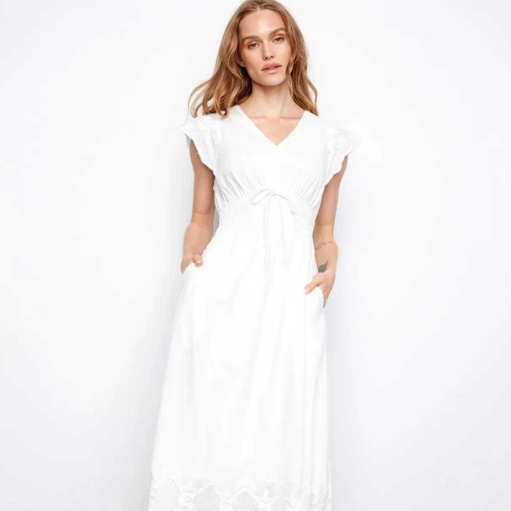 Charlie B : Embroidered V-Neck Midi Dress White - Image 4
