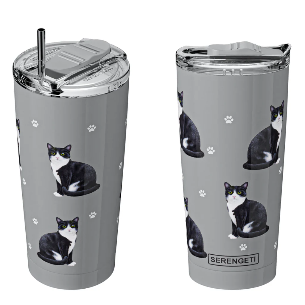 E&S Imports : Black & White Cat Serengeti Tumbler