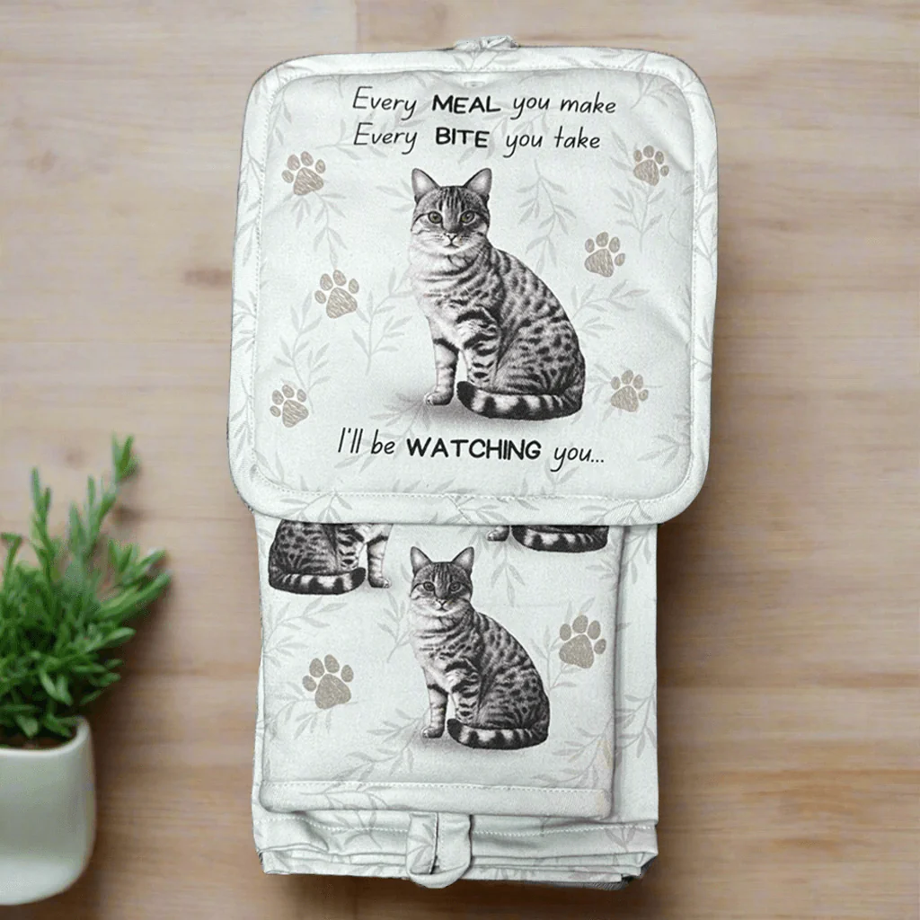 E & S Pets : Oven Mitt Set - Silver Tabby Cat