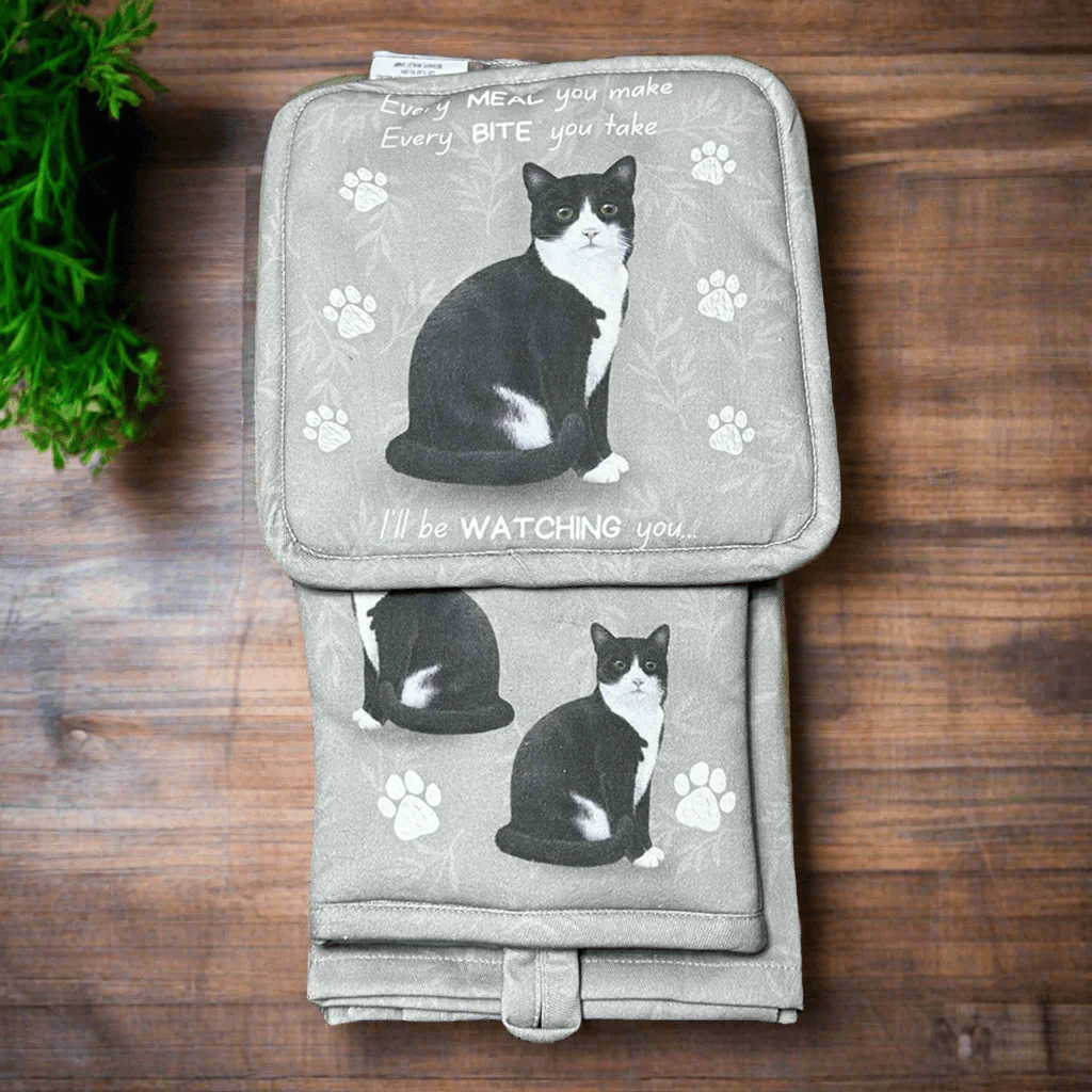 E & S Pets : Oven Mitt Set - Tuxedo Cat