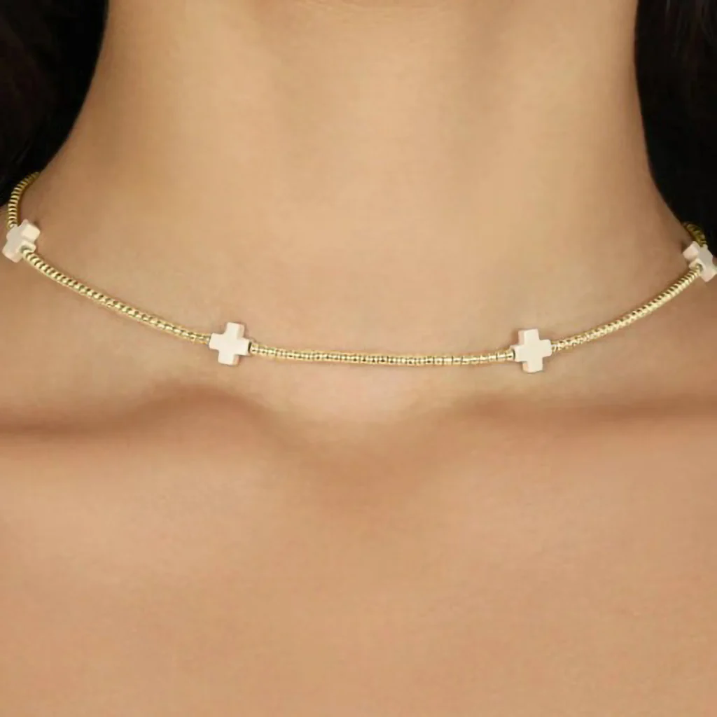 enewton design : 15" Choker Signature Off-White Cross Gold Pattern - 2mm Beads - Image 2