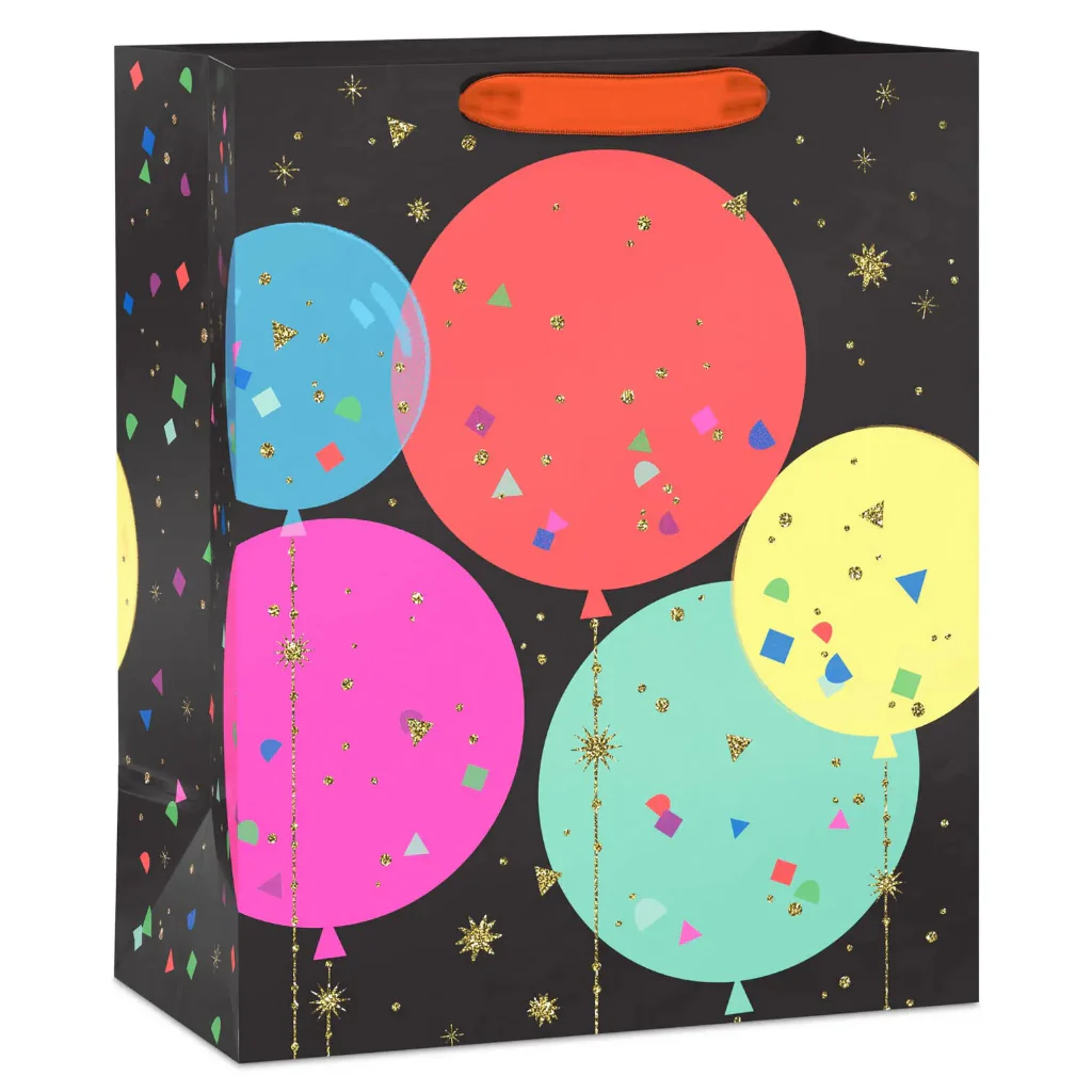 Hallmark : 13" Bright Balloons on Black Large Birthday Gift Bag