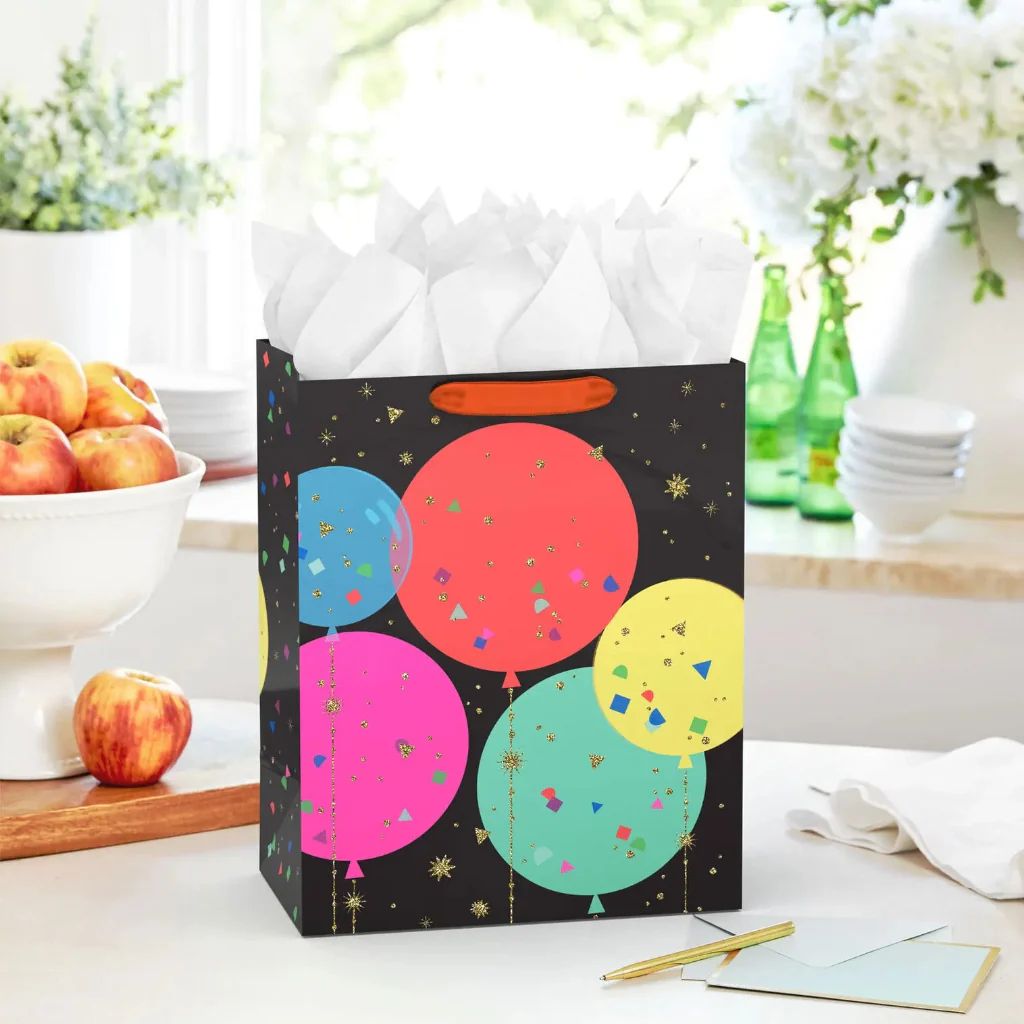 Hallmark : 13" Bright Balloons on Black Large Birthday Gift Bag - Image 2