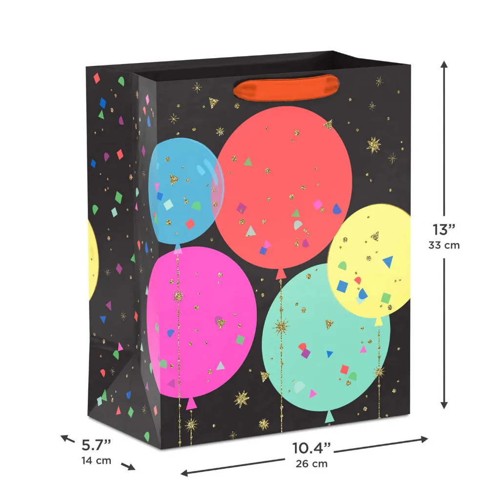 Hallmark : 13" Bright Balloons on Black Large Birthday Gift Bag - Image 3