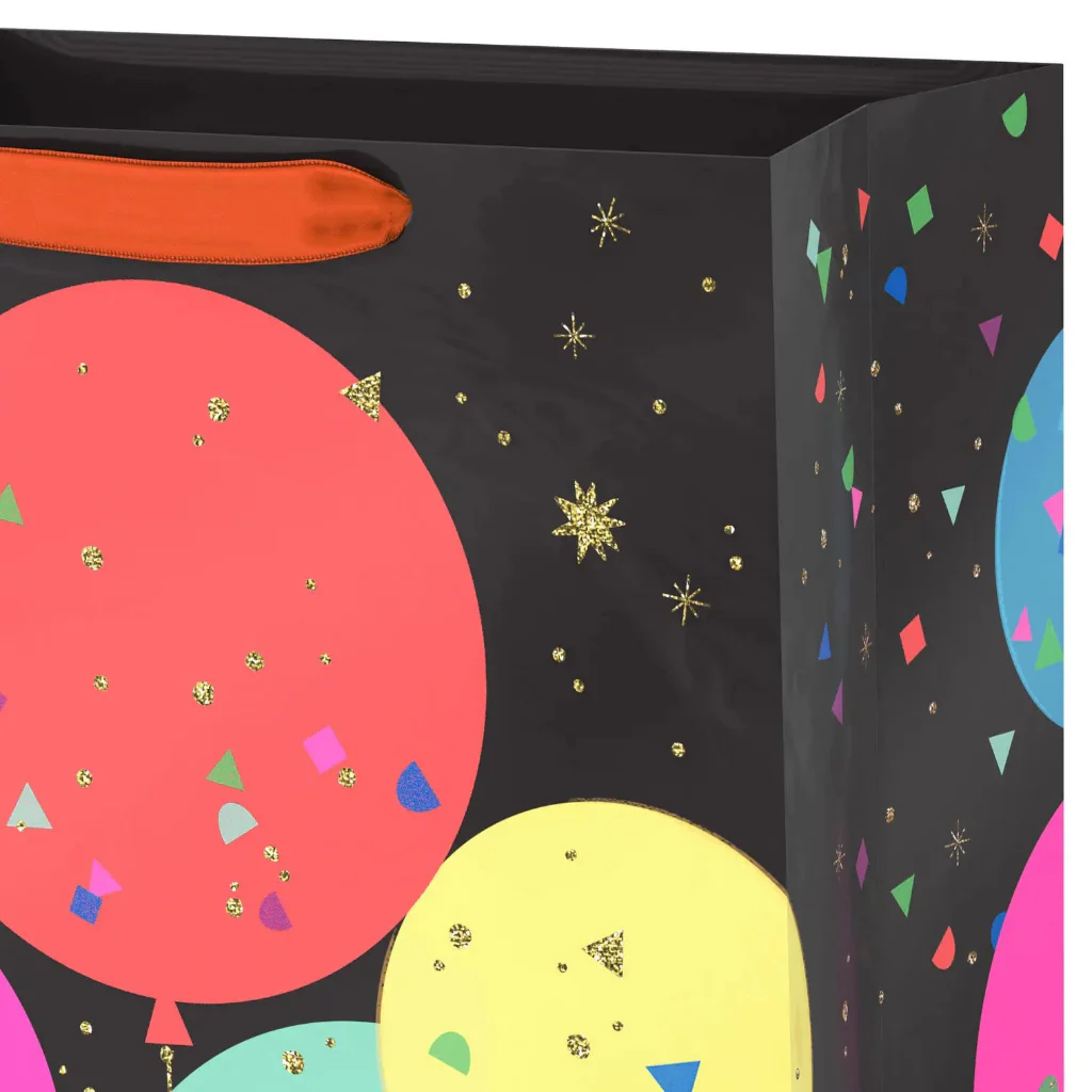 Hallmark : 13" Bright Balloons on Black Large Birthday Gift Bag - Image 4