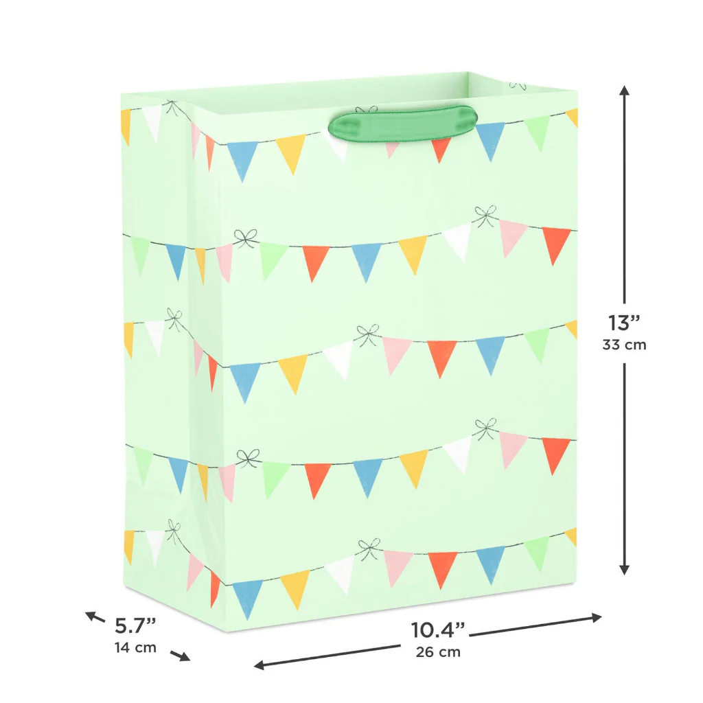 Hallmark : 13" Colorful Banners on Light Green Large Gift Bag - Image 3