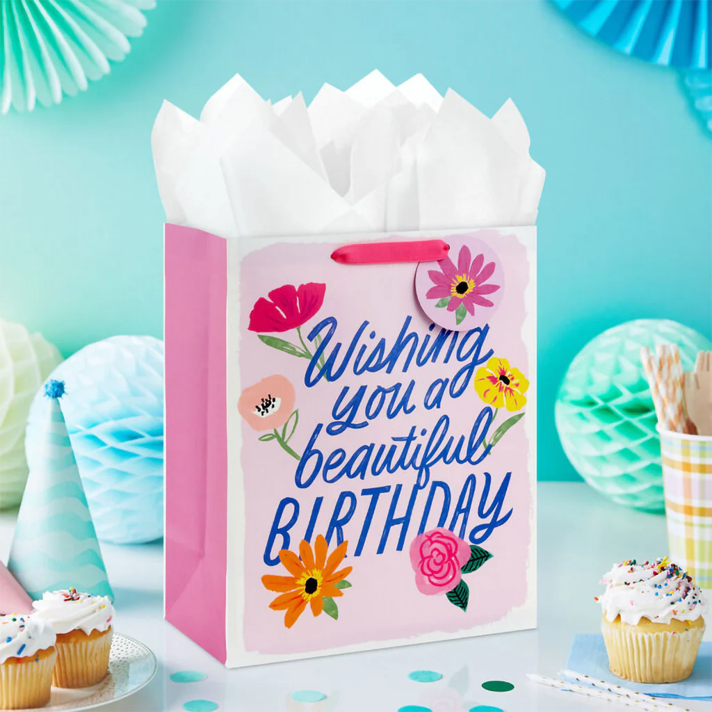 Hallmark : 13" Floral Beauty on Pink Large Birthday Gift Bag
