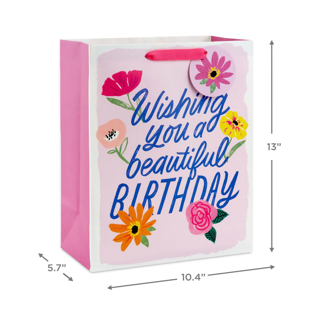 Hallmark : 13" Floral Beauty on Pink Large Birthday Gift Bag - Image 3