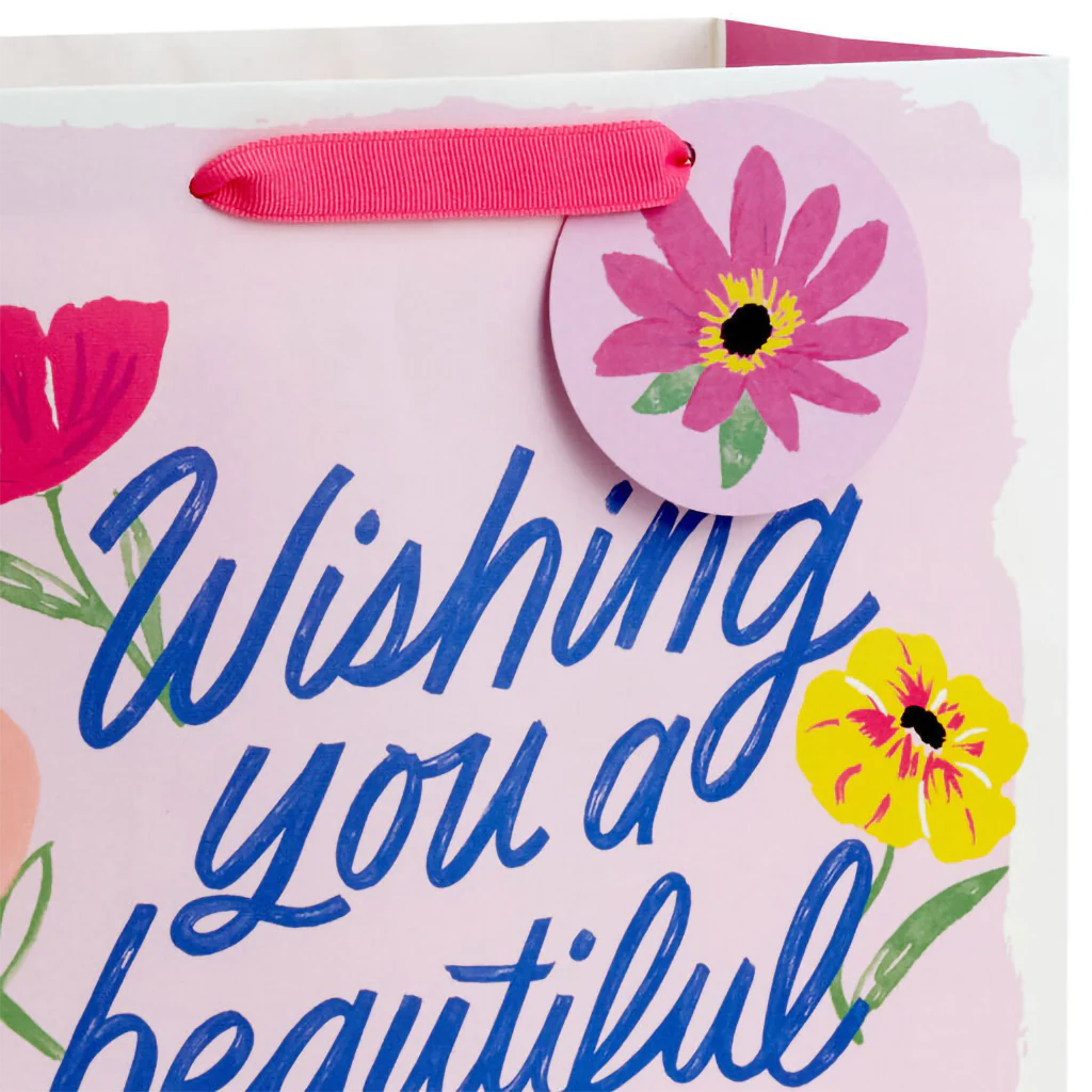 Hallmark : 13" Floral Beauty on Pink Large Birthday Gift Bag - Image 4