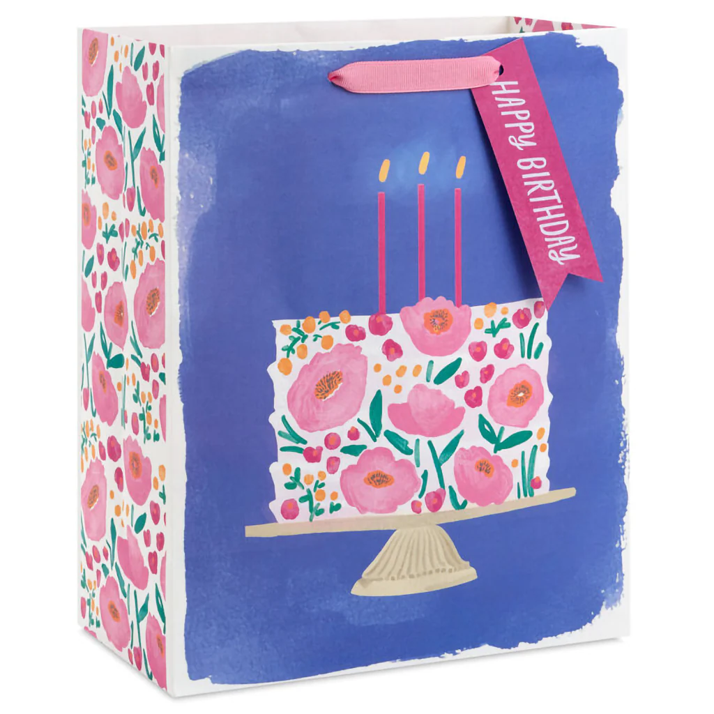 Hallmark : 13" Floral Cake on Blue Large Birthday Gift Bag - Image 2