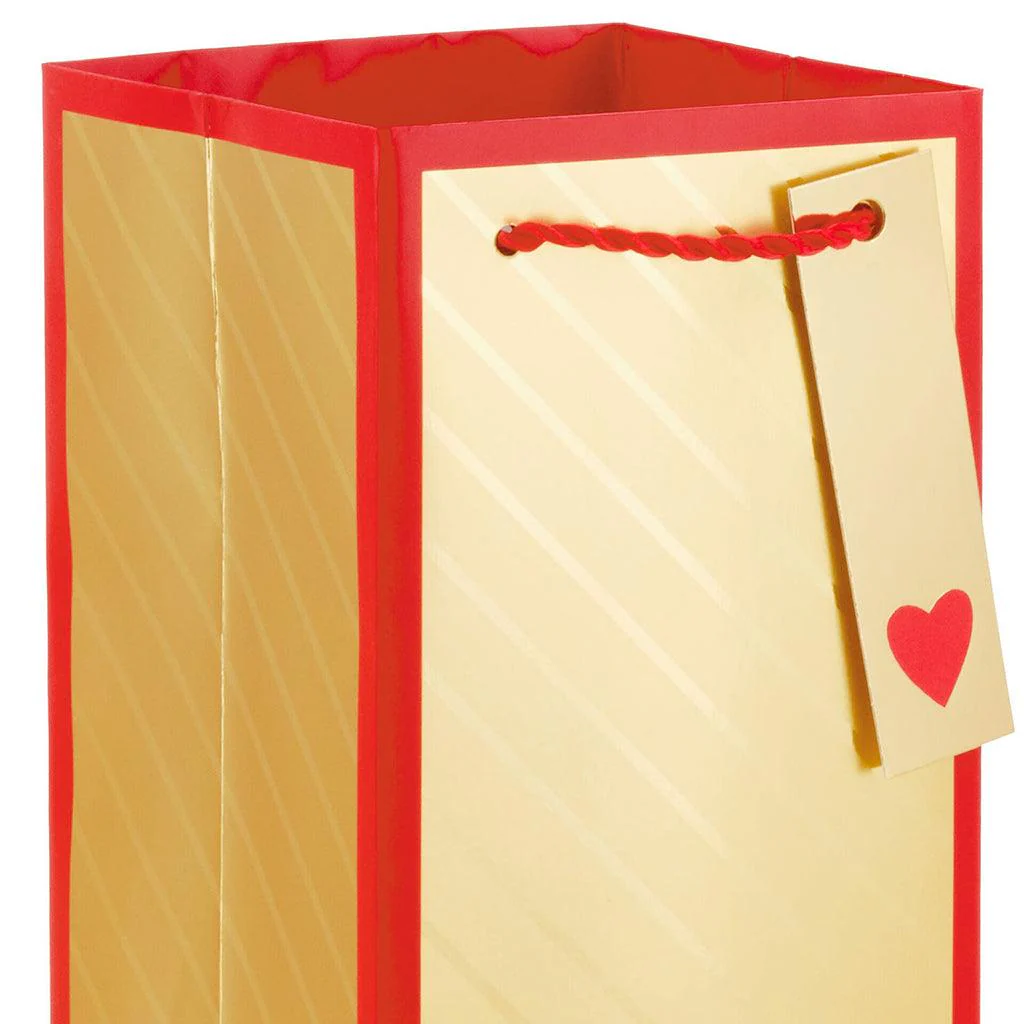 Hallmark : 13" Gold Stripes and Red Border Wine Bottle Gift Bag - Image 4