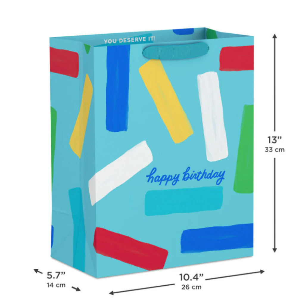 Hallmark : 13" Happy Birthday and Confetti Stripes on Blue Large Gift Bag - Image 3