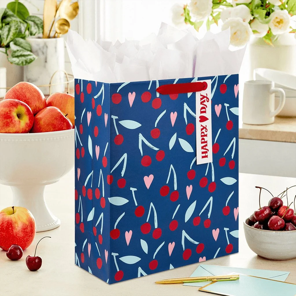 Hallmark : 13" Hearts and Cherries Large Valentine's Day Gift Bag - Image 2