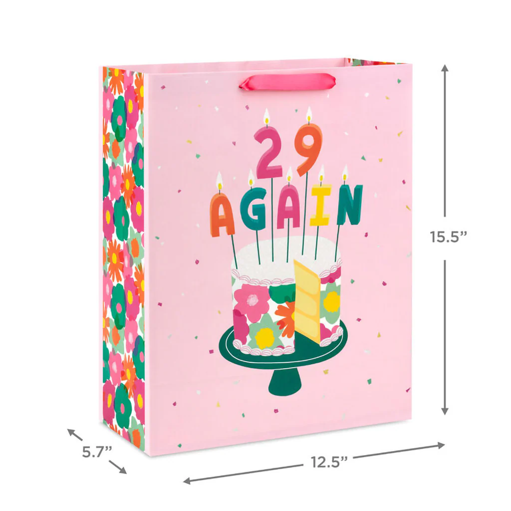 Hallmark : 15.5" 29 Again Cake and Candles Extra-Large Birthday Gift Bag - Image 3
