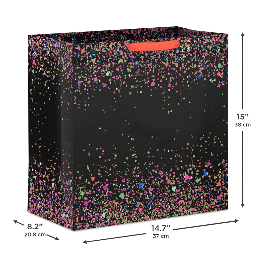 Hallmark : 15" Neon Confetti on Black Extra-Deep Gift Bag - Image 3