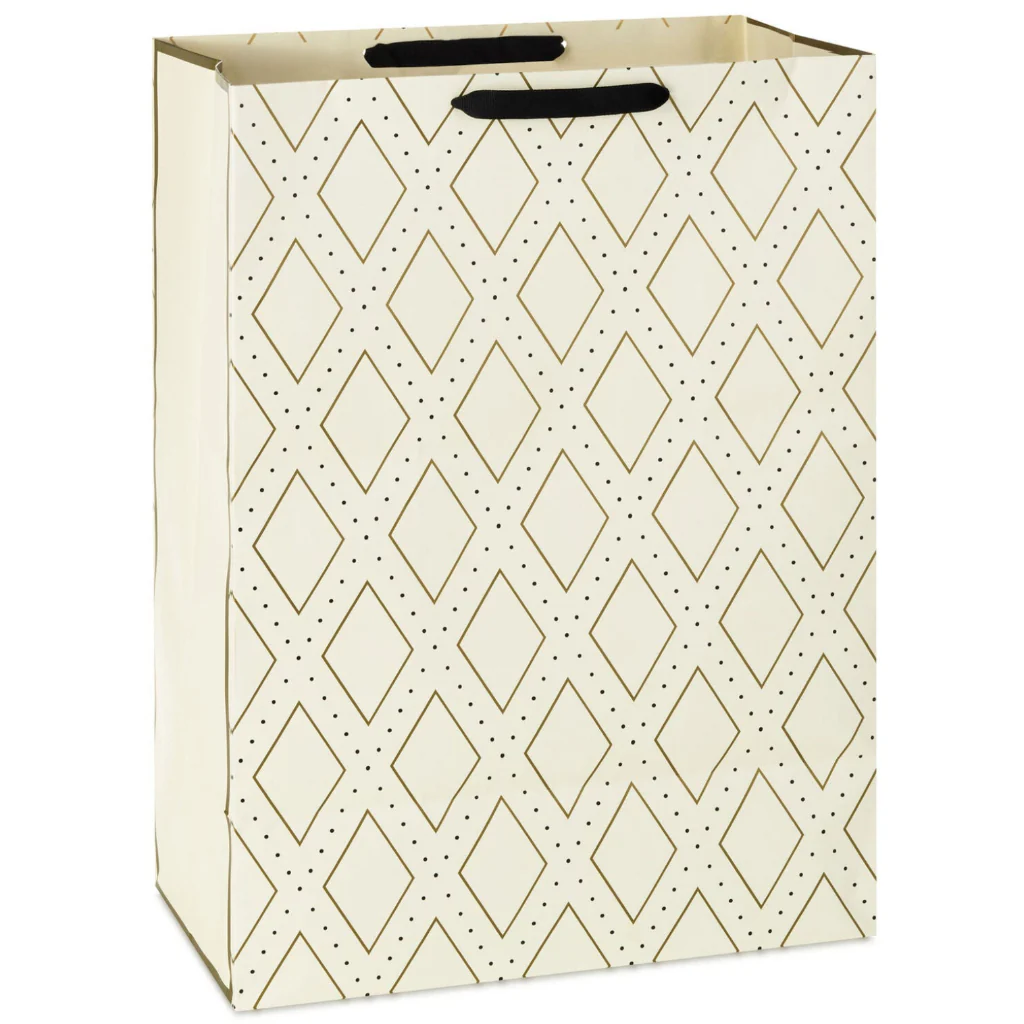 Hallmark : 20" Gold Diamonds on Cream Jumbo Gift Bag - Image 4