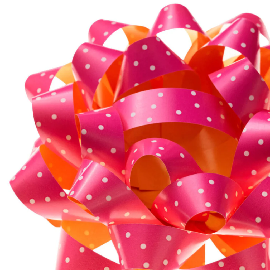Hallmark : 4.6" White Mini Dots on Pink Gift Bow - Image 2