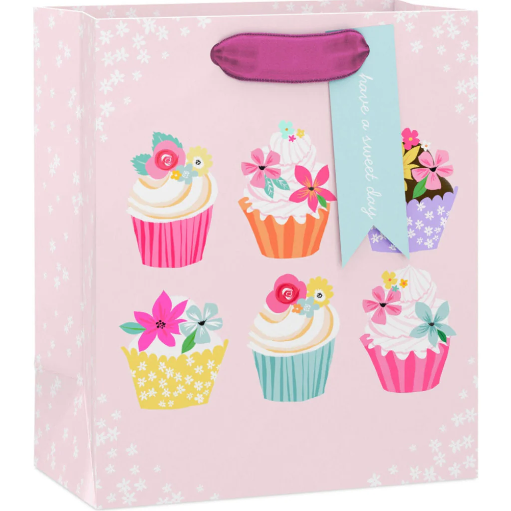 Hallmark : 6.5" Floral Cupcakes on Pink Small Gift Bag