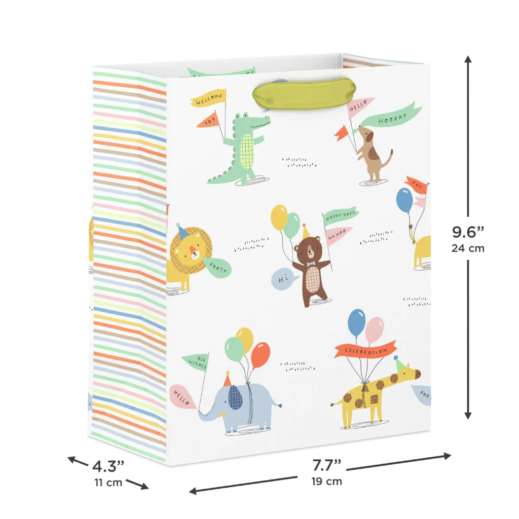 Hallmark : 9.6" Animals in Party Hats With Balloons Medium Gift Bag - Image 3