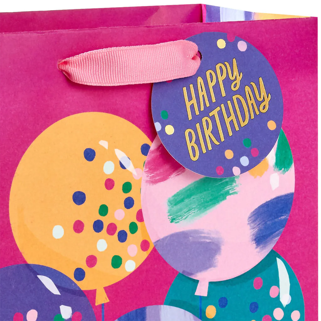 Hallmark : 9.6" Bright Balloons on Fuchsia Medium Birthday Gift Bag - Image 4