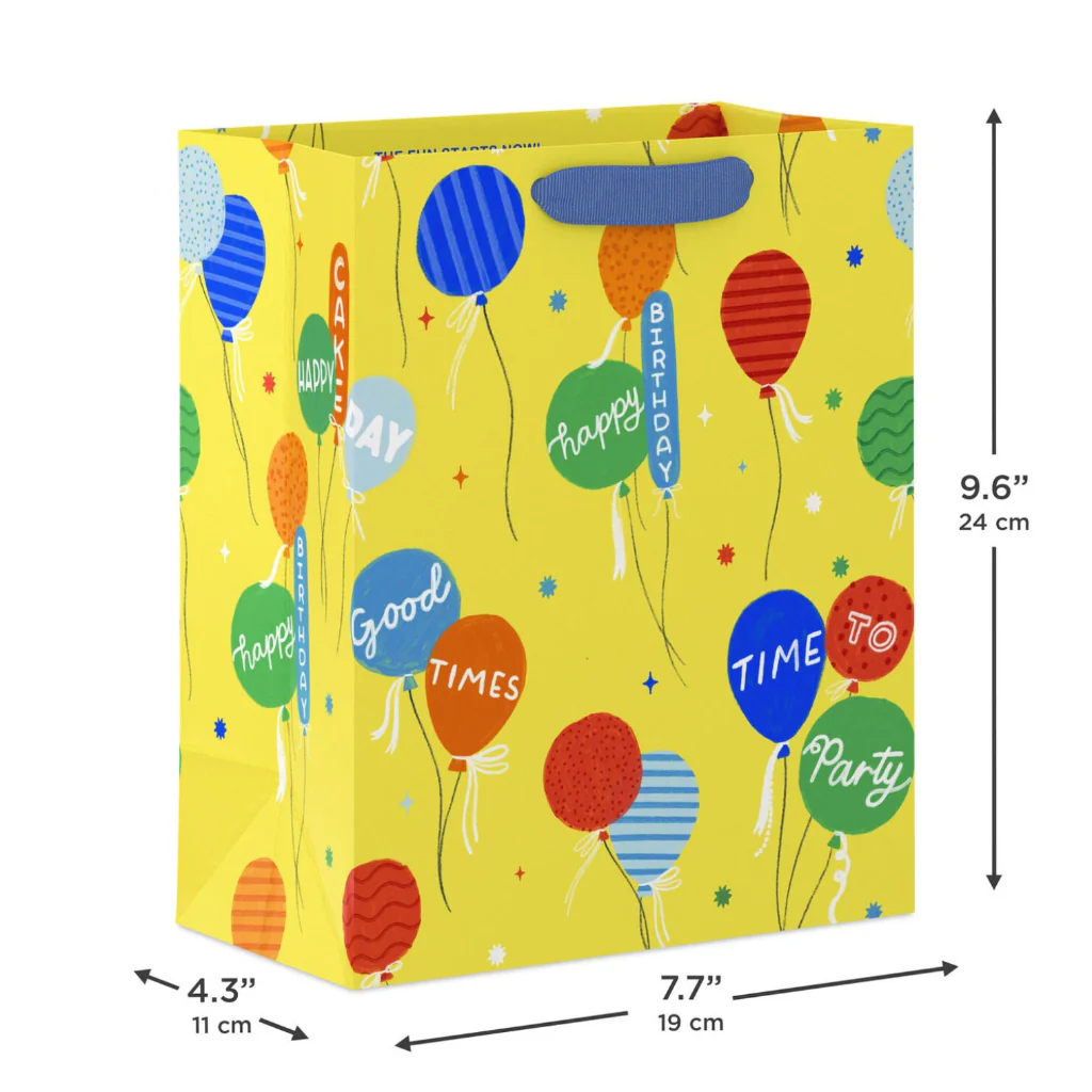 Hallmark : 9.6" Bright Balloons on Yellow Medium Birthday Gift Bag - Image 3