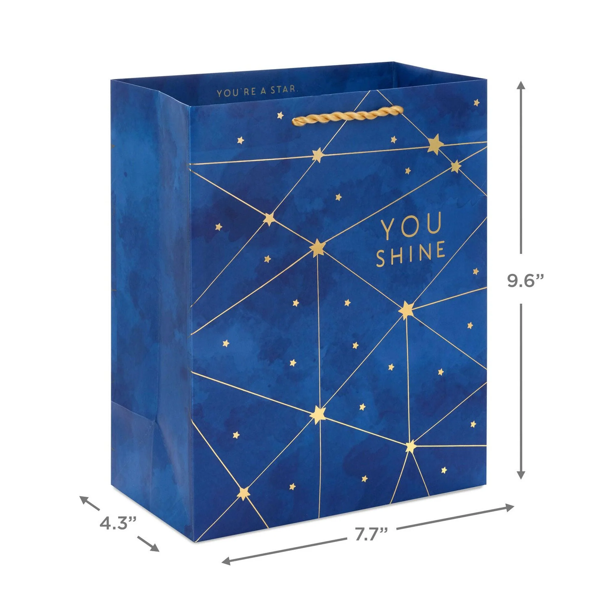 Hallmark : 9.6" Gold Stars on Navy You Shine Medium Gift Bag - Image 3