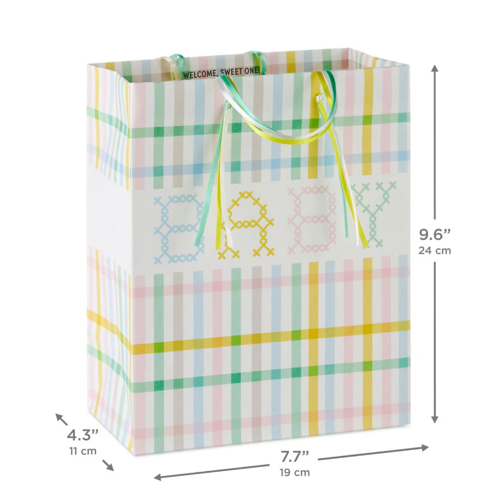 Hallmark : 9.6" Pastel Plaid Medium New Baby Gift Bag - Image 3