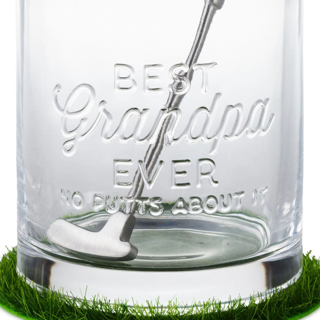 Hallmark : Best Grandpa Ever Lowball Glass With Golf Club Stirrer and Turf Coaster, 8.5 oz. - Image 3