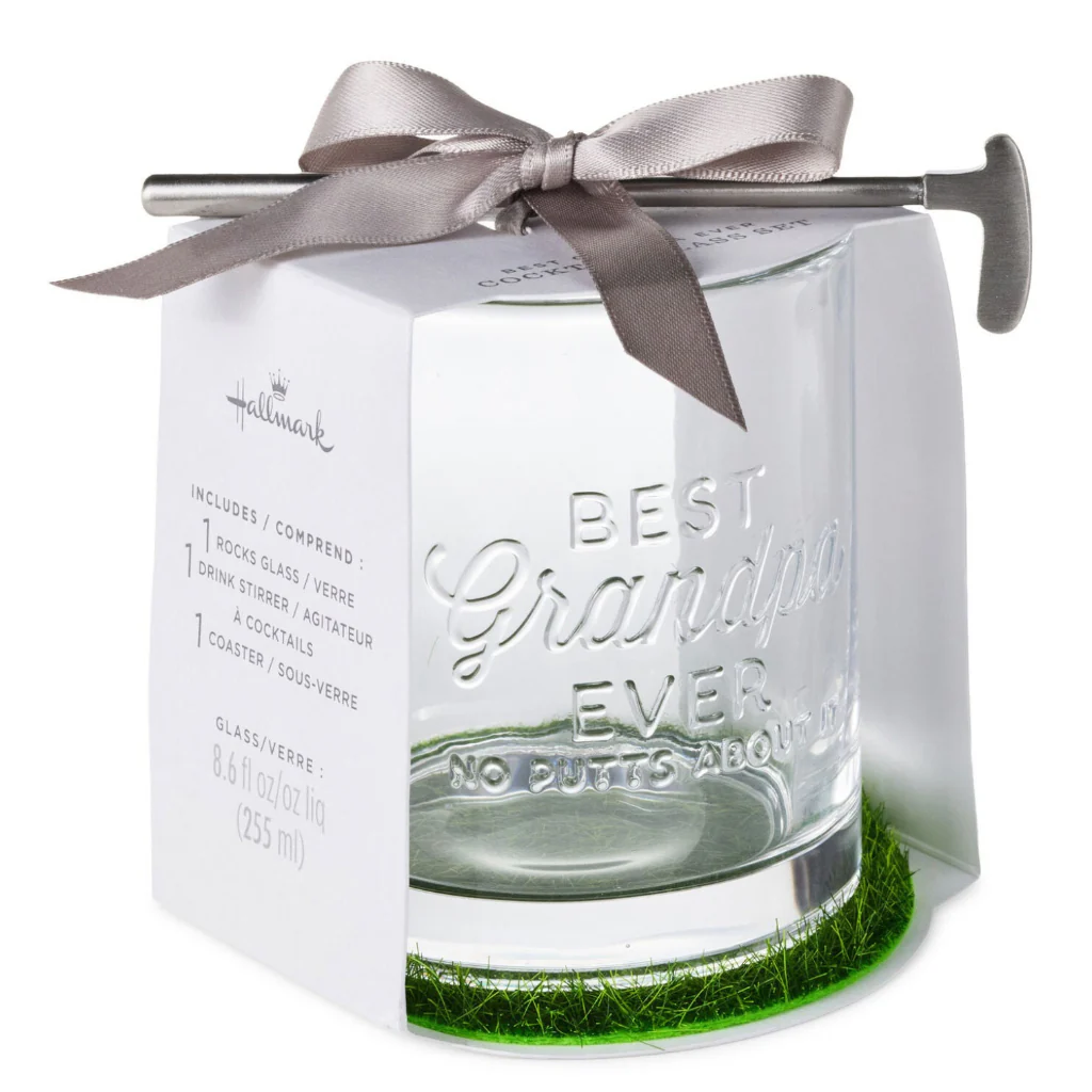 Hallmark : Best Grandpa Ever Lowball Glass With Golf Club Stirrer and Turf Coaster, 8.5 oz. - Image 6