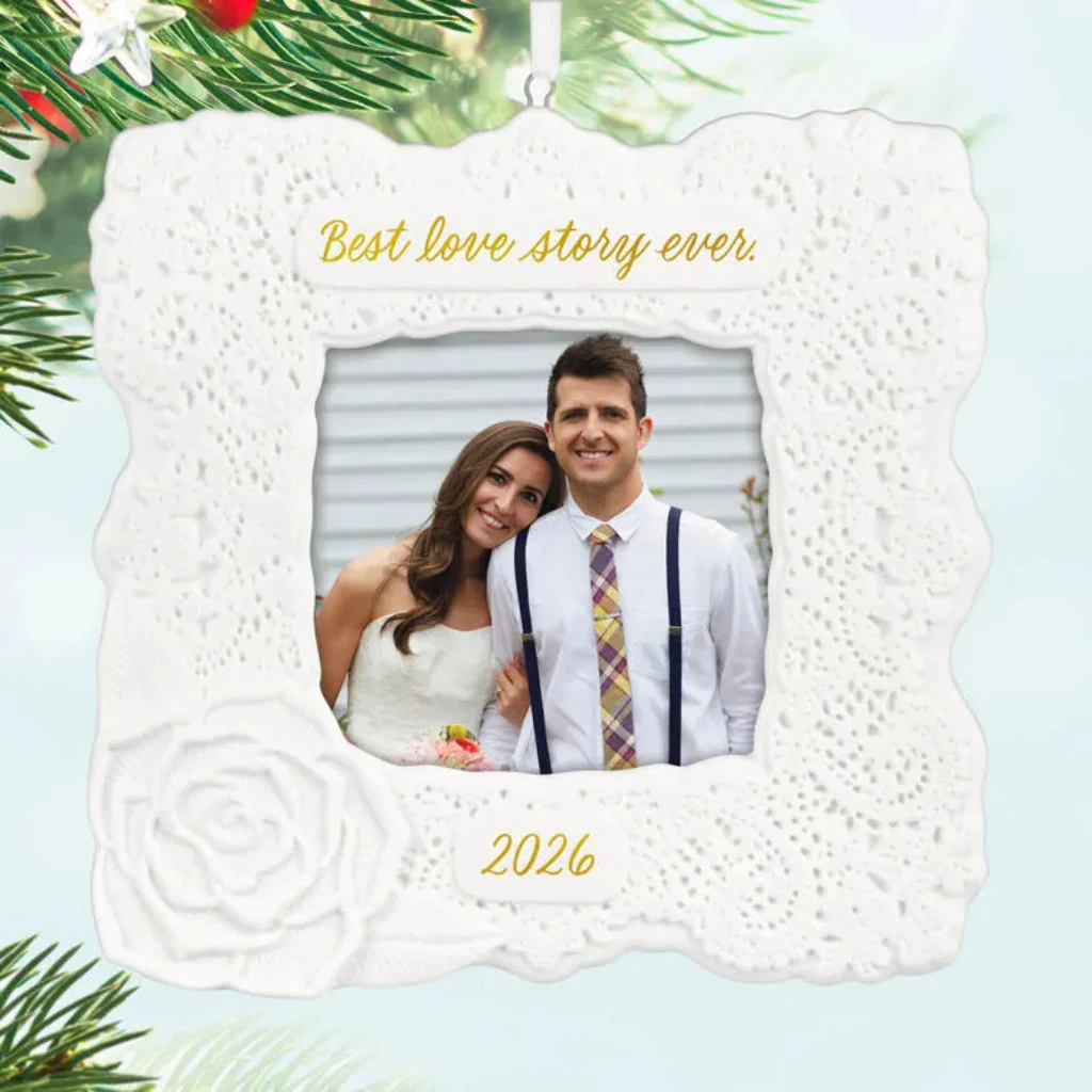 Hallmark : 2026 Keepsake Best Love Story Ever Photo Frame Porcelain Ornament (46)