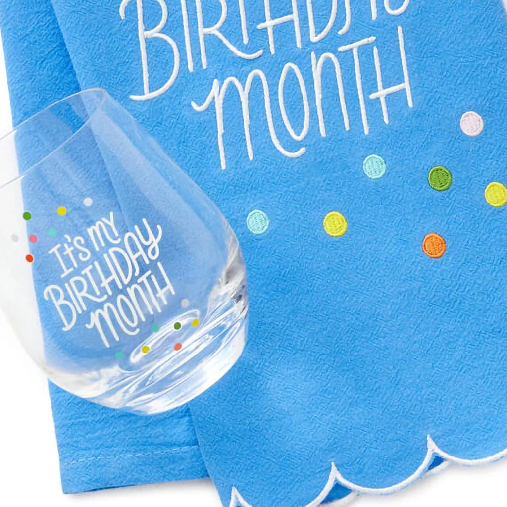 Hallmark : Birthday Month Tea Towel and Wine Glass Bundle - Image 4
