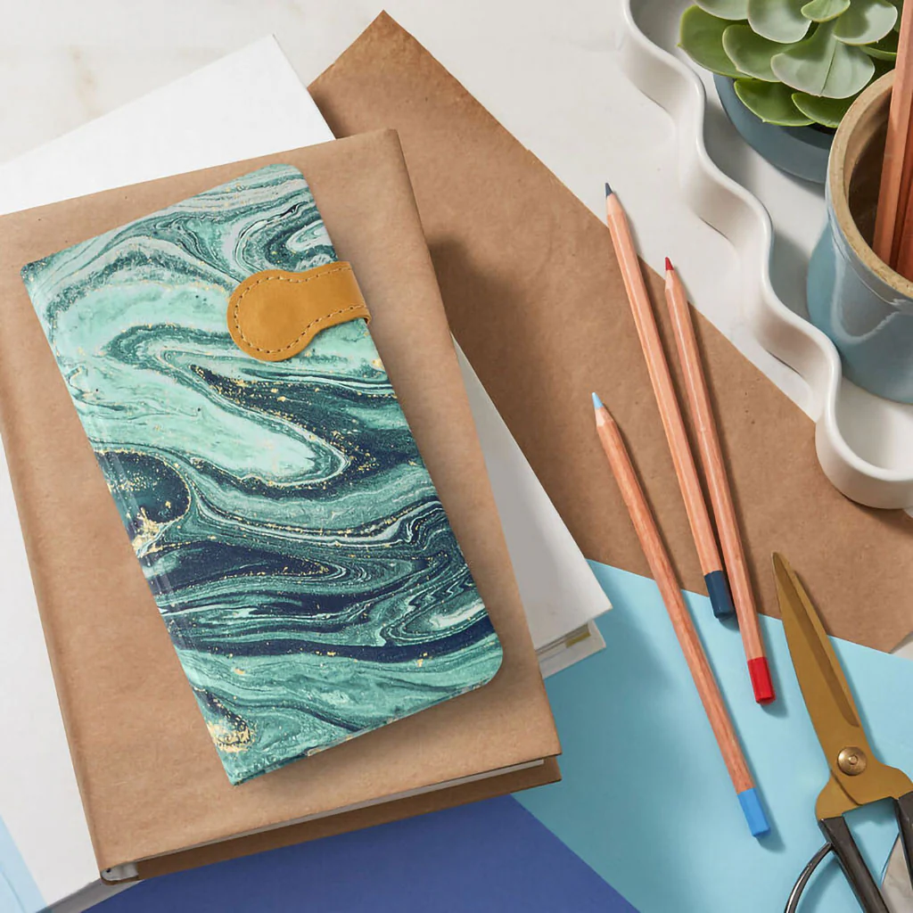 Hallmark : Blue, Green and Gold Marbled Hardcover Slim Journal - Image 6