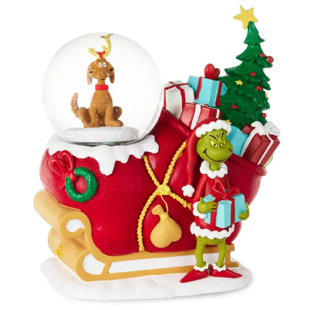 Hallmark : Dr. Seuss's How the Grinch Stole Christmas!™ Grinch, Max and Sleigh Snow Globe Figurine With Music