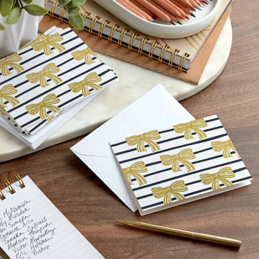 Hallmark : Gold Bows and Black Stripes Blank Note Cards Pack - Image 4