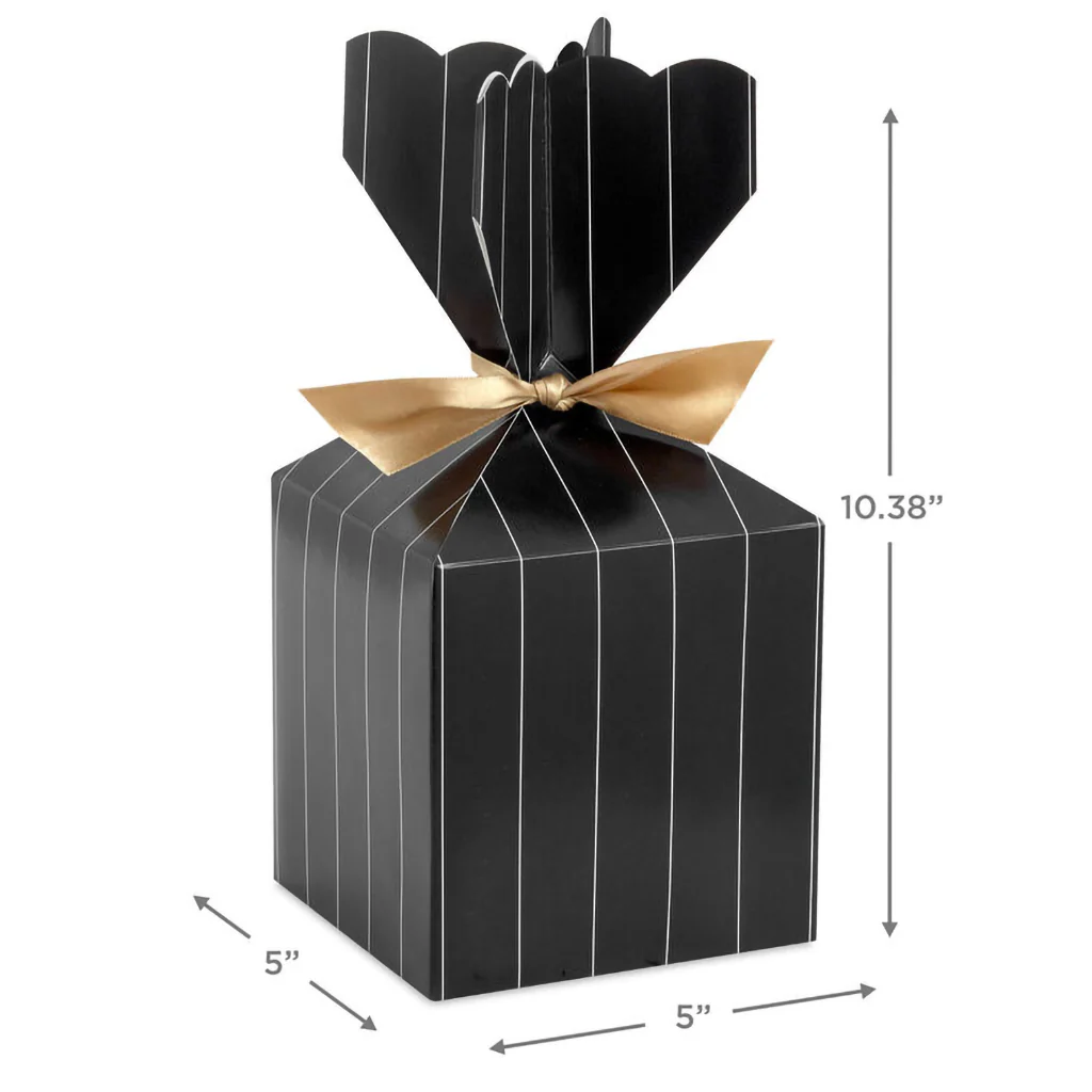 Hallmark : Gold Pinstripe on Black Vertical Treat Box With Ribbon Tie - Image 3