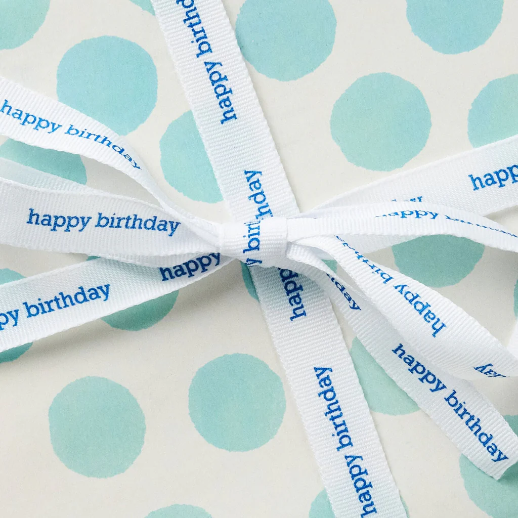 Hallmark : Happy Birthday White Grosgrain Ribbon, 19.6' - Image 3