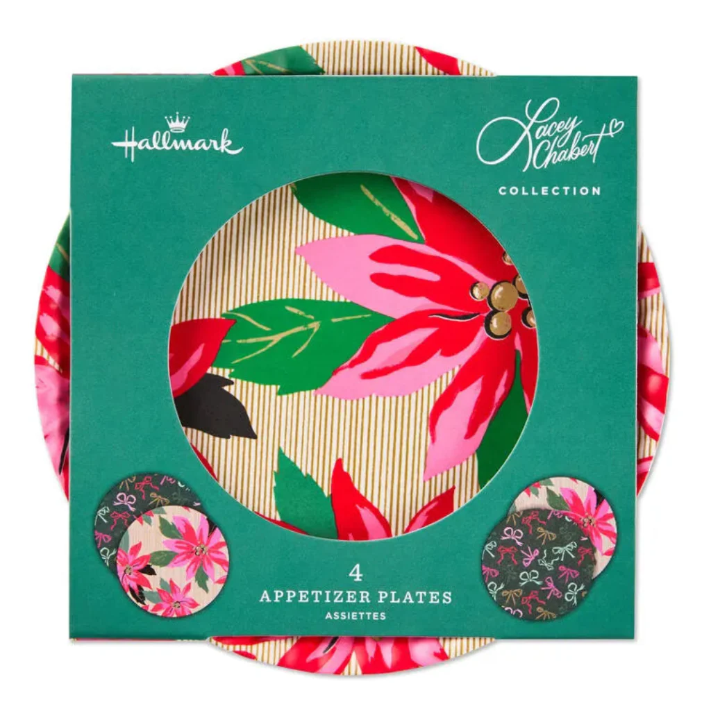 Hallmark : Lacey Chabert Collection Bow and Poinsettia Appetizer Plates, Set of 4
