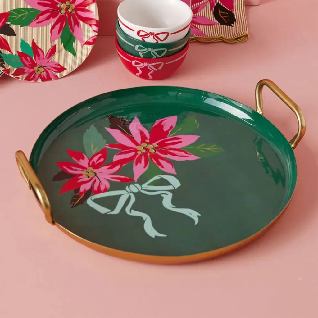 Hallmark : Lacey Chabert Collection Poinsettias on Green Serving Tray, 13" - Image 3